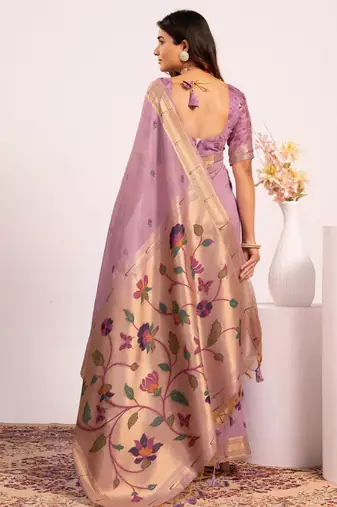 purple muga cotton paithani weaving partywear saree