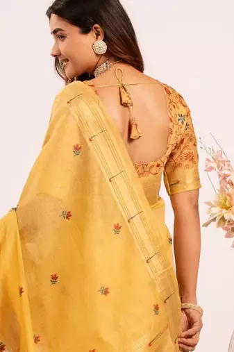 yellow muga cotton paithani weaving partywear saree