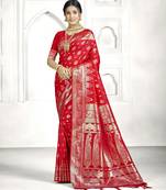 red color banarasi art silk woven designer saree