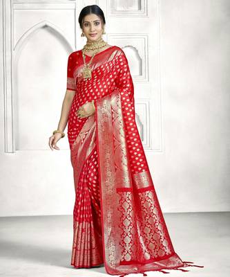 red faux banarasi art silk blend woven saree 1
