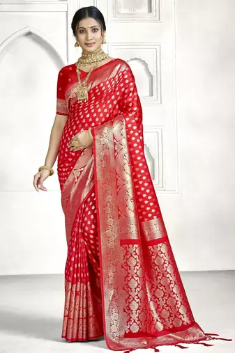 red color banarasi art silk woven designer saree