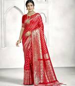 red color banarasi art silk woven designer saree