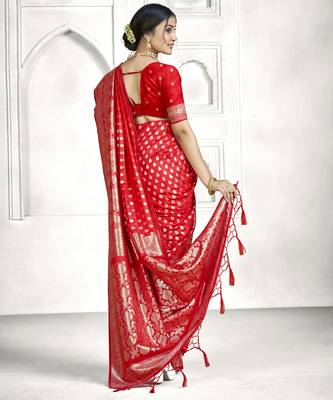 red faux banarasi art silk blend woven saree 2