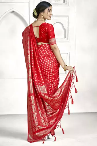 red faux banarasi art silk blend woven saree
