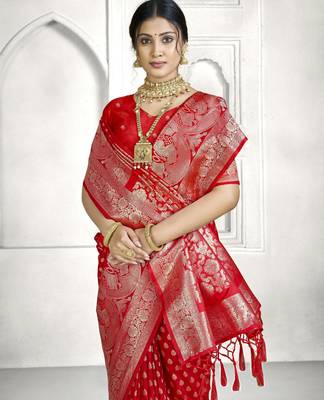 red faux banarasi art silk blend woven saree 3