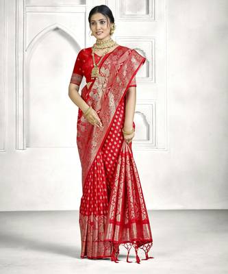 red faux banarasi art silk blend woven saree 4