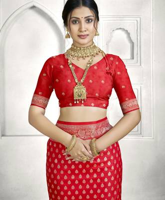 red faux banarasi art silk blend woven saree 5