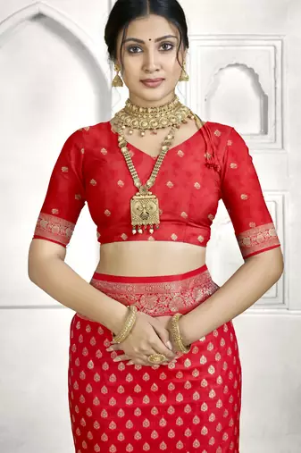 red faux banarasi art silk blend woven saree