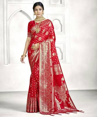 red faux banarasi art silk blend woven saree 1