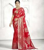 red color banarasi art silk woven designer saree