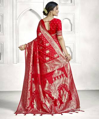 red faux banarasi art silk blend woven saree 2