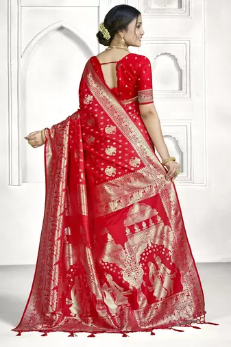 red faux banarasi art silk blend woven saree