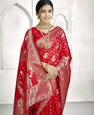 red faux banarasi art silk blend woven saree 3