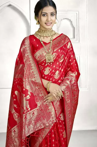 red faux banarasi art silk blend woven saree