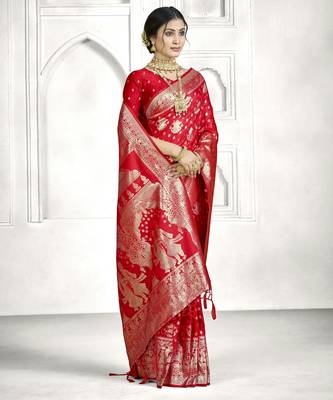 red faux banarasi art silk blend woven saree 4