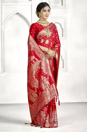 red faux banarasi art silk blend woven saree