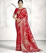 red color banarasi art silk woven designer saree