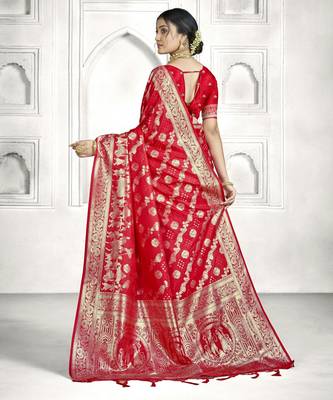 red faux banarasi art silk blend woven saree 2