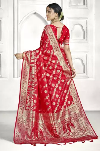 red faux banarasi art silk blend woven saree