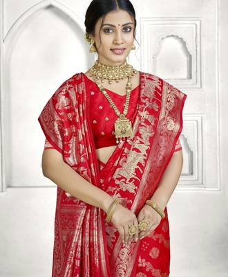 red faux banarasi art silk blend woven saree 3