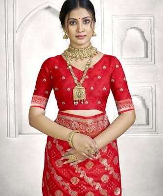 red faux banarasi art silk blend woven saree 5