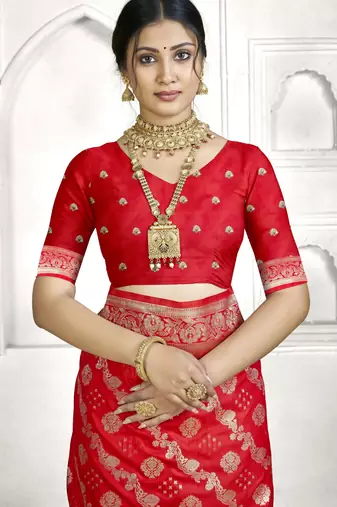 red faux banarasi art silk blend woven saree