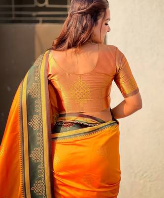 orange soft silk blend woven saree ceremonial looks 5