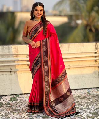 pink soft silk blend woven saree ceremonial looks 1