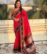 pink color soft silk blend woven designer saree for ceremonial looks