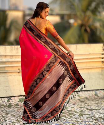 pink soft silk blend woven saree ceremonial looks 2