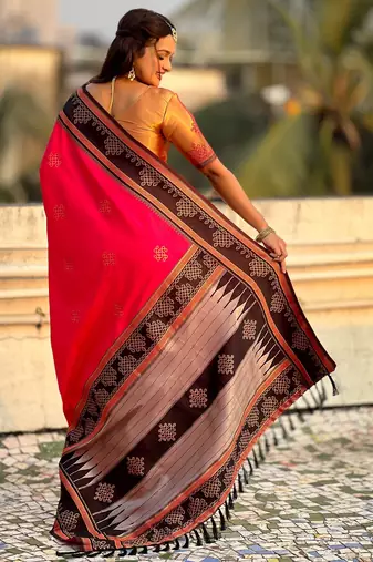 pink soft silk blend woven saree ceremonial looks