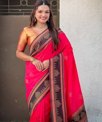 pink soft silk blend woven saree ceremonial looks 3