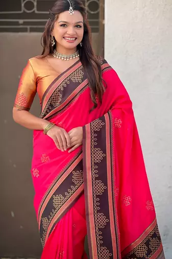 pink soft silk blend woven saree ceremonial looks