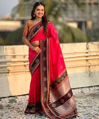 pink soft silk blend woven saree ceremonial looks 4