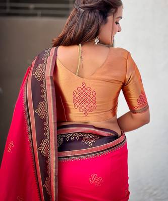 pink soft silk blend woven saree ceremonial looks 5
