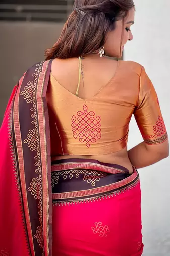 pink soft silk blend woven saree ceremonial looks