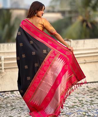 black soft silk blend woven saree ceremonial looks 2