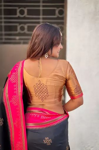black soft silk blend woven saree ceremonial looks