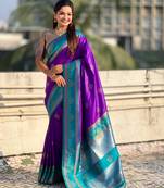 purple color soft silk blend woven designer saree for ceremonial looks