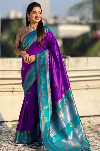 purple soft silk blend woven saree ceremonial looks