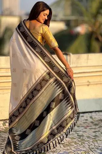 cream soft silk blend woven saree ceremonial looks