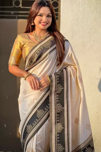 cream soft silk blend woven saree ceremonial looks