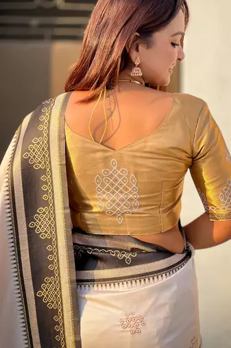 cream soft silk blend woven saree ceremonial looks