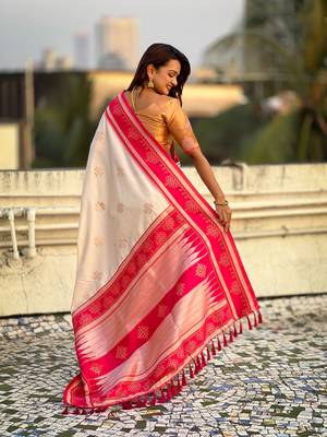 cream soft silk blend woven saree ceremonial looks 2