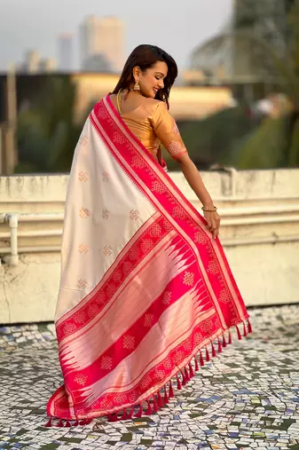 cream soft silk blend woven saree ceremonial looks