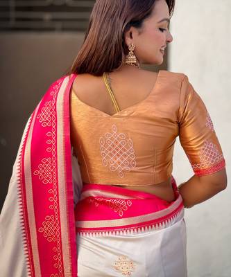 cream soft silk blend woven saree ceremonial looks 5