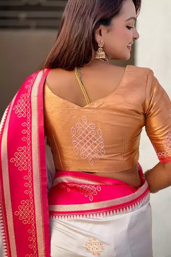 cream soft silk blend woven saree ceremonial looks