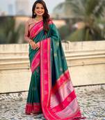 rama color soft silk blend woven designer saree for ceremonial looks