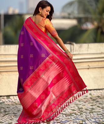 purple soft silk blend woven saree ceremonial looks 2