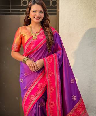 purple soft silk blend woven saree ceremonial looks 3